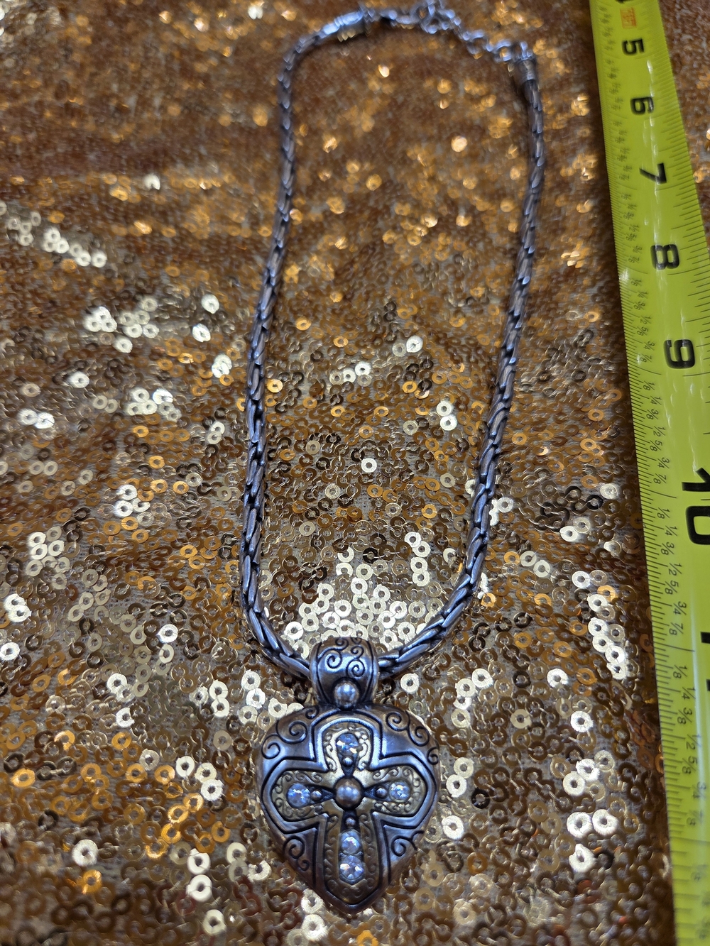 Silver Heart Cross Pendant Necklace - Women's Jewelry